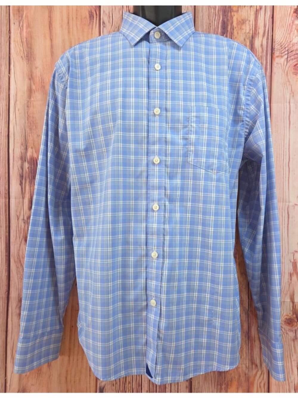 Untuckit Blue Plaid Long Sleeve Performance Shirt Size XL Nylon Blend